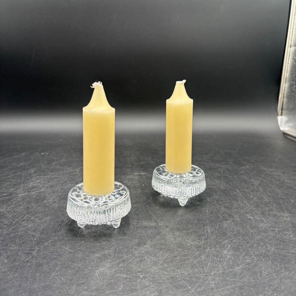 Vtg Glass Footed Taper Holders iittala Finland Ultima Thule Candle Tapio Wirkkal